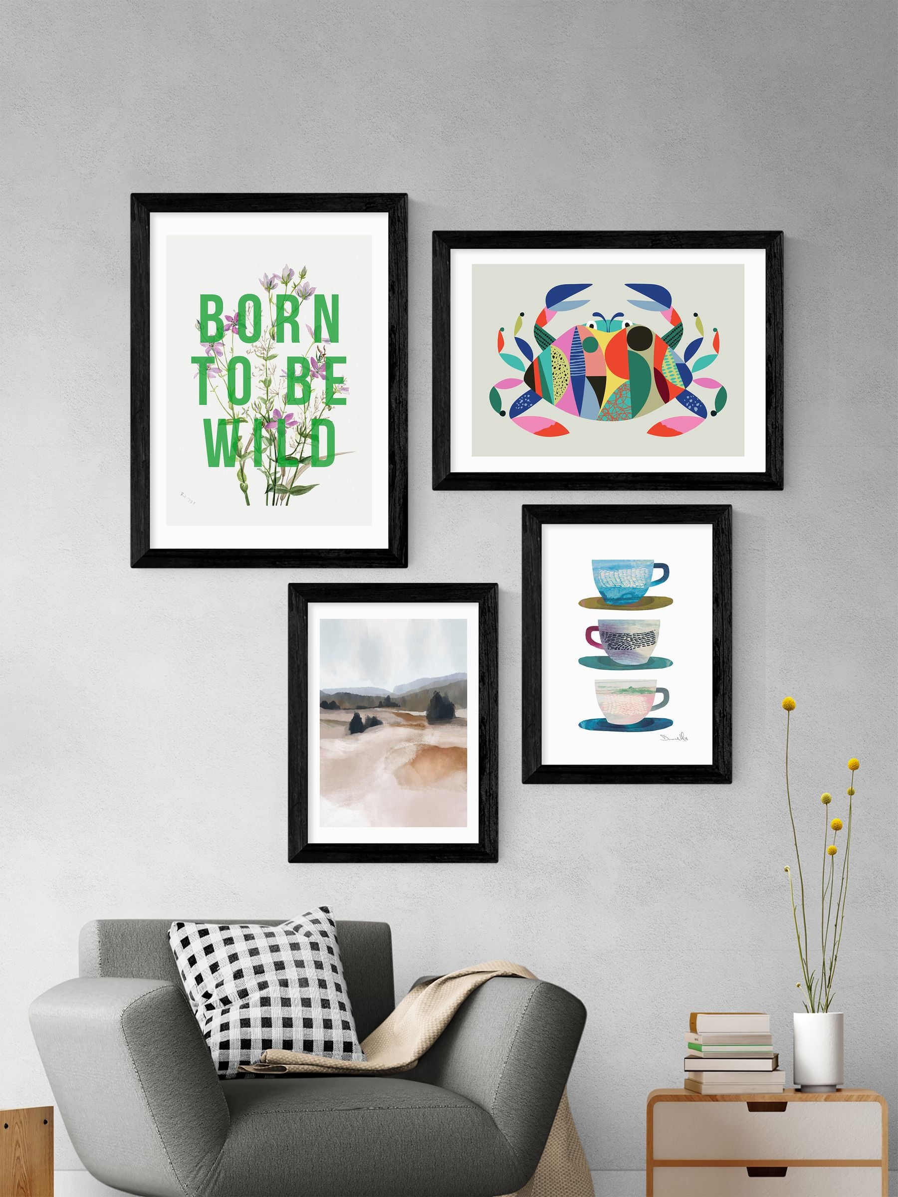 East End Prints black coffee cups framed art print (British brand)