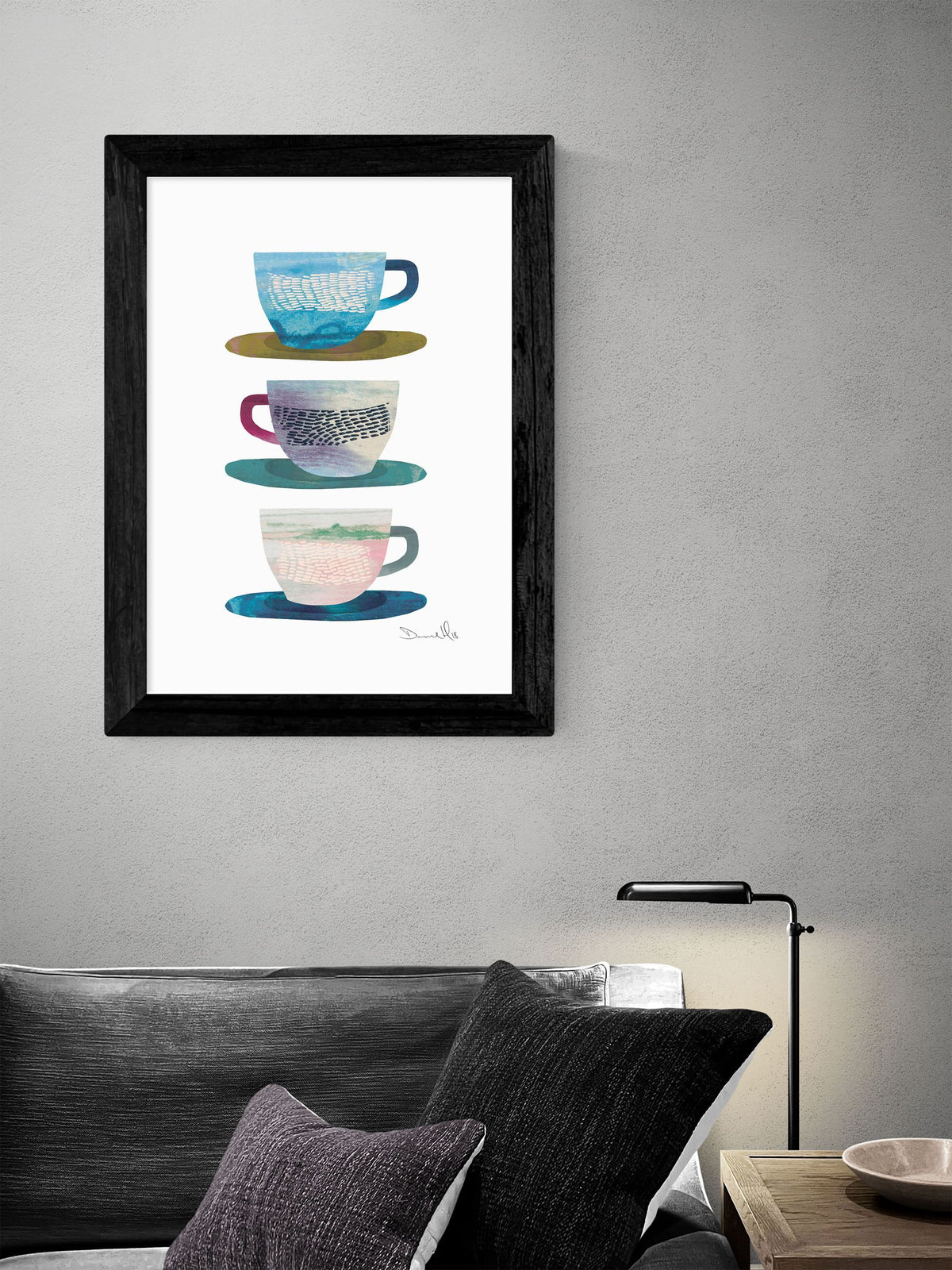 East End Prints black coffee cups framed art print (British brand)