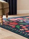 Blue washable Bettie floral rug machine washable, imported from the UK