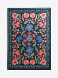 Blue washable Bettie floral rug machine washable, imported from the UK