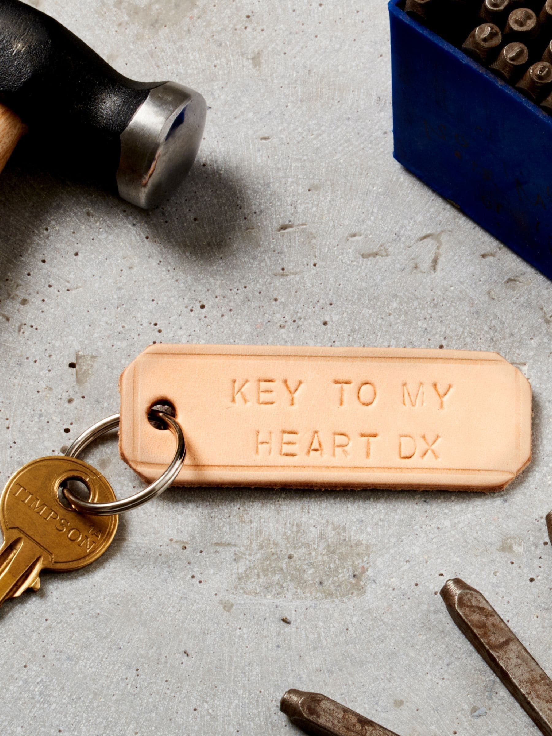 Posh Totty Designs personalised genuine leather keyring hand stamped (British brand)