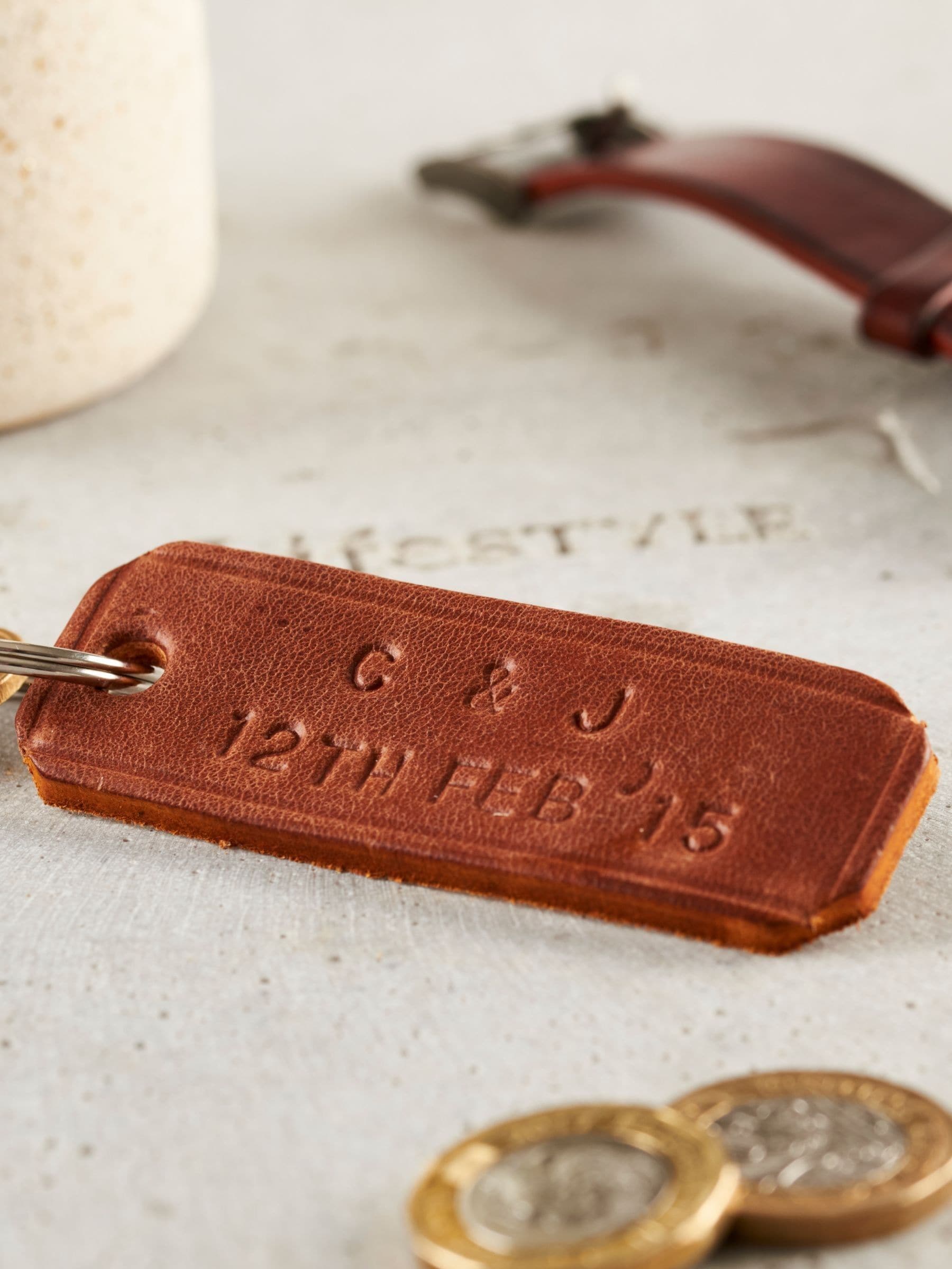 Posh Totty Designs personalised genuine leather keyring hand stamped (British brand)