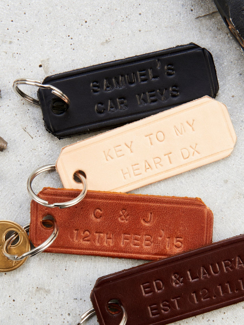 Posh Totty Designs personalised genuine leather keyring hand stamped (British brand)