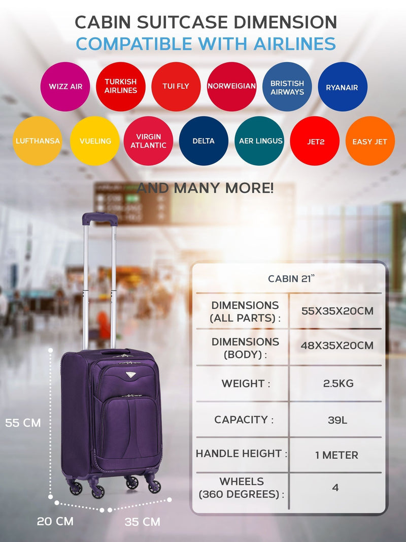 Flight Knight purple soft case cabin suitcase, UK version