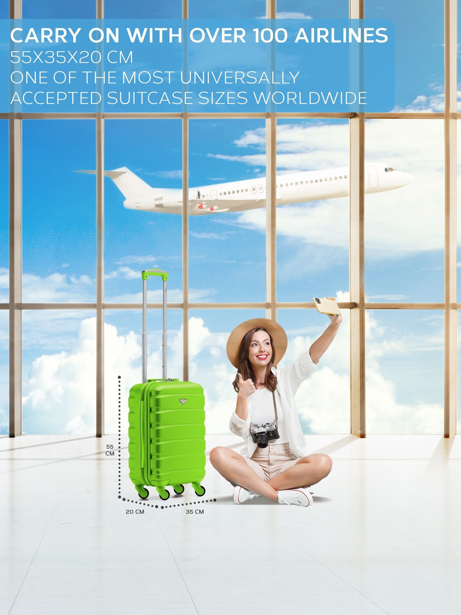 Flight Knight green hard shell cabin suitcase 21 inch, UK version