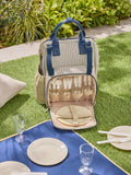 Blue and neutral Mediterranean picnic backpack for 4 persons - British product