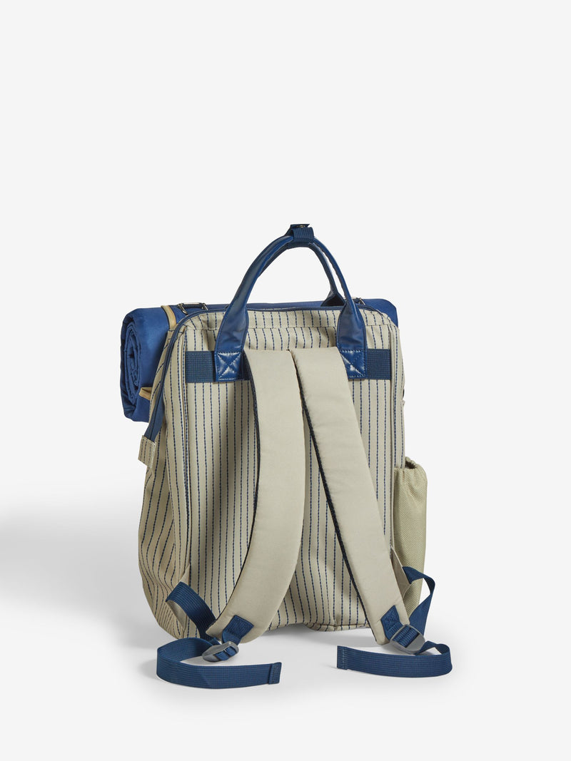 Blue and neutral Mediterranean picnic backpack for 4 persons - British product