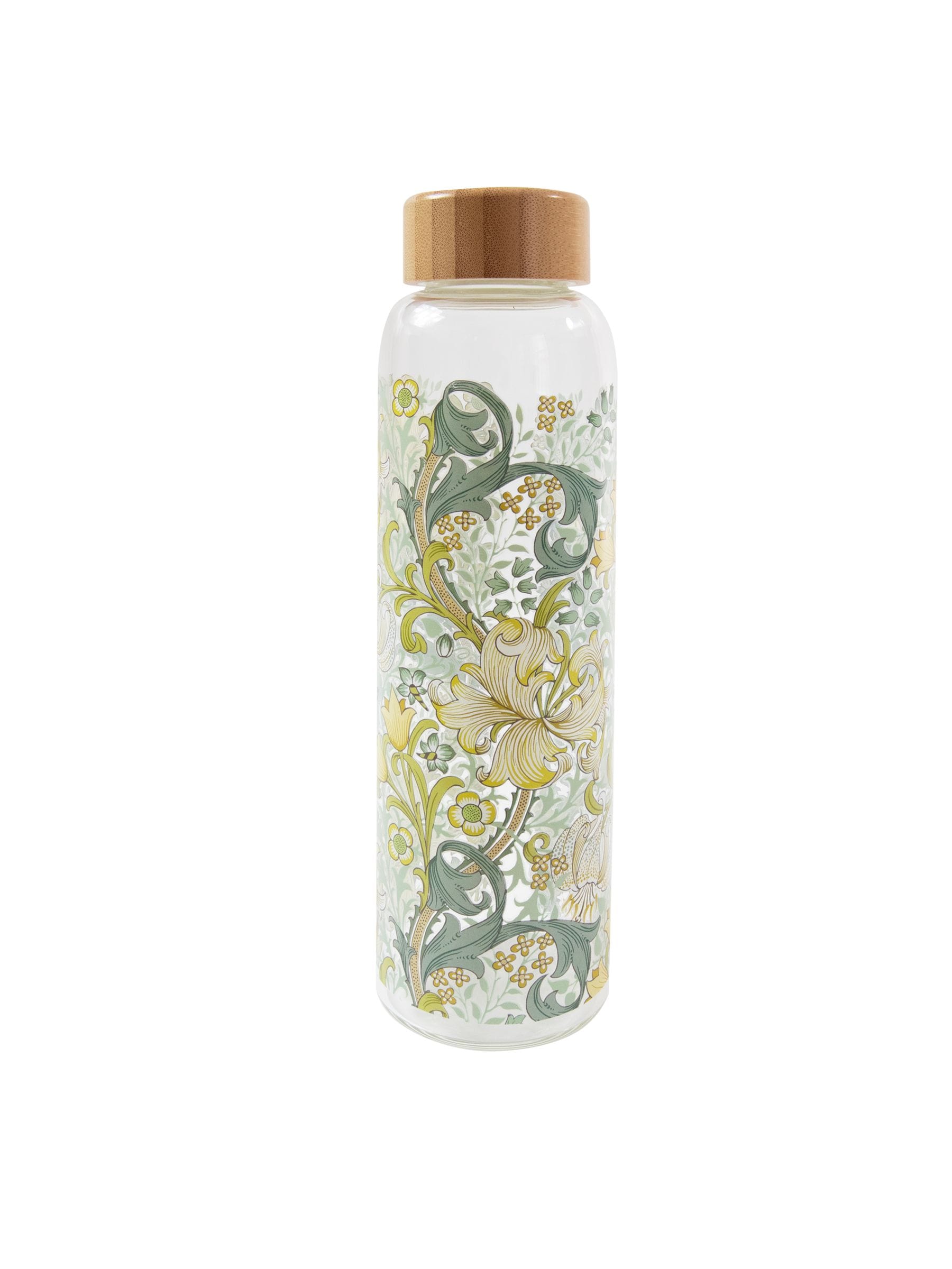 William Morris Blue Golden Lily glass water bottle 600ml (British brand)