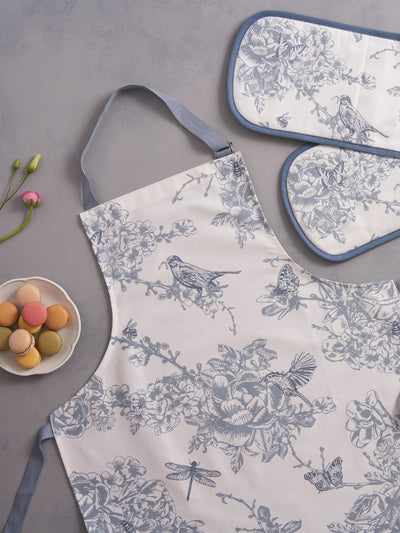 Tablier de printemps en coton bleu vintage Victoria Eggs, motif faune sauvage