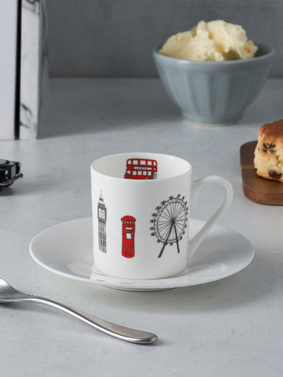 Next Victoria Eggs Red and Charcoal London Skyline Set of 2 Espresso Cup & Saucers- Buy online at McGrocer