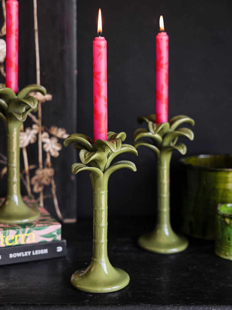 Rockett St George green palm tree taper candle holder 25cm height, imported from the UK