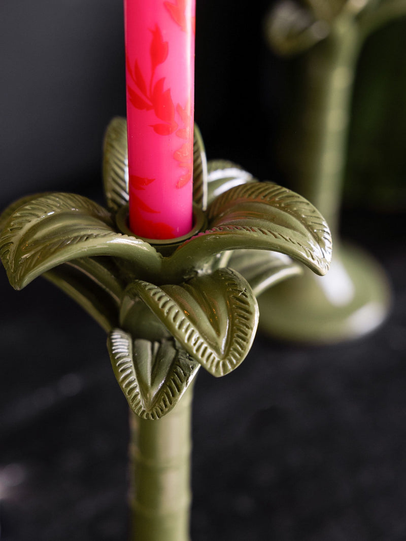 Rockett St George green palm tree taper candle holder 25cm height, imported from the UK