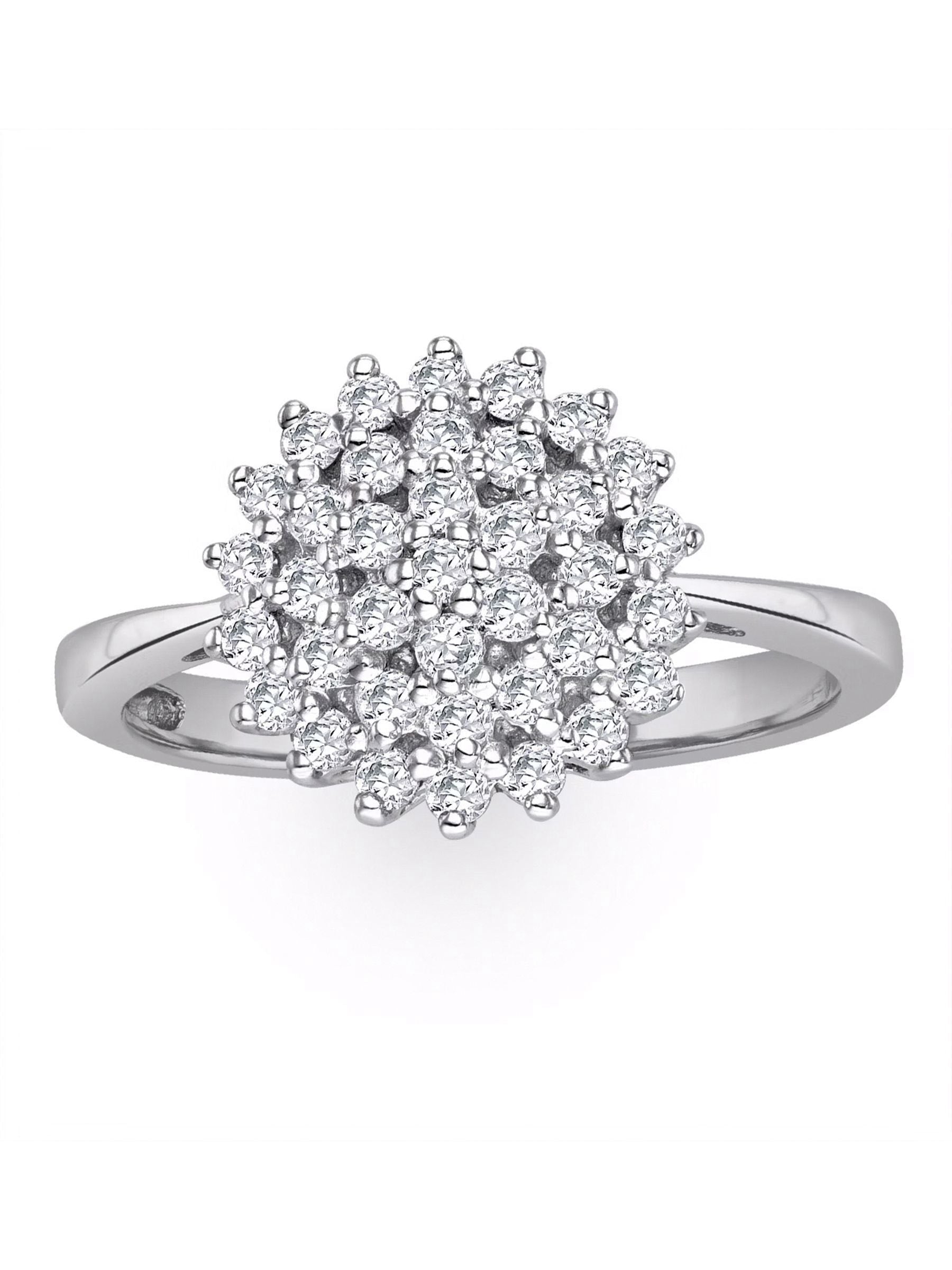 The Diamond Store Silver Tone Cluster Lab Diamond Ring 0.33ct (British brand)