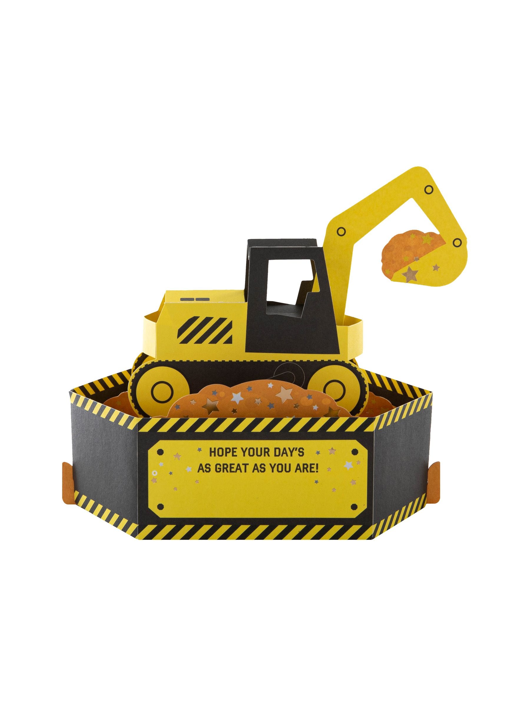 Hallmark yellow kids birthday card 3D pop-up digger design 15.8x22.8cm, UK version