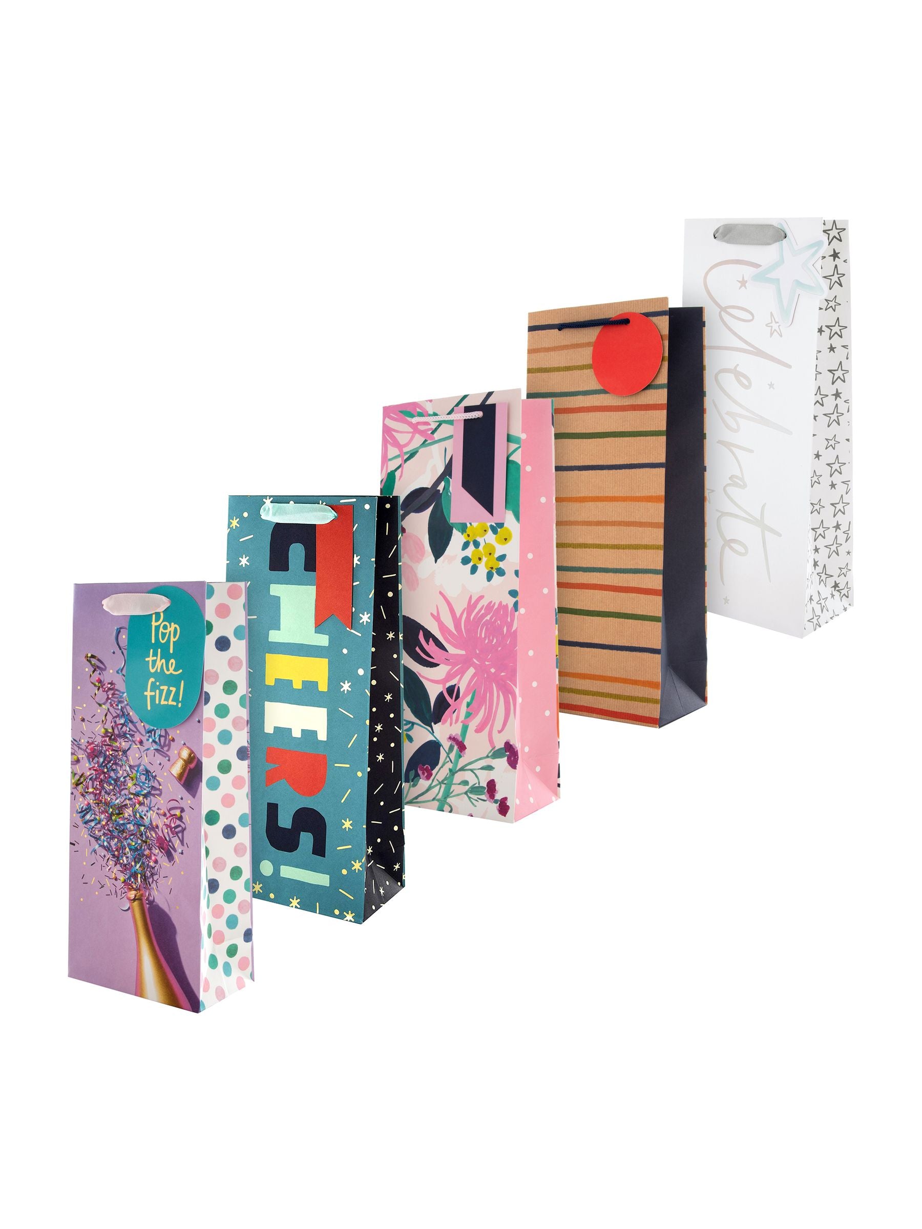 Hallmark Multi 5 Celebratory Designs Bottle Gift Bags Set of 5, UK version