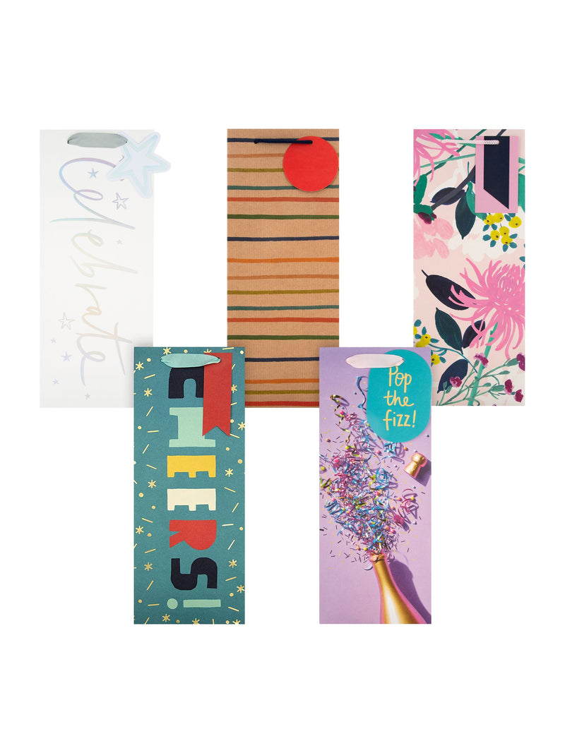 Hallmark Multi 5 Celebratory Designs Bottle Gift Bags Set of 5, UK version