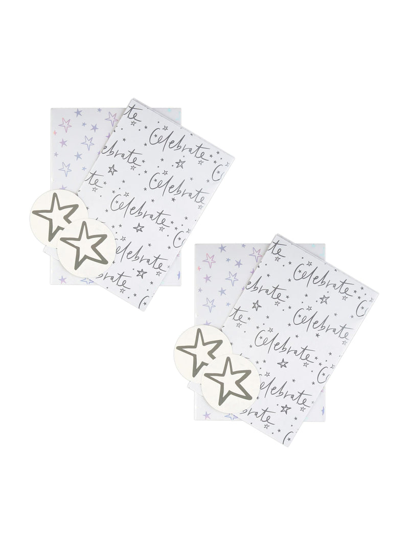 Hallmark White Celebration gift wrap and tag set 4 sheets 4 tags, UK version