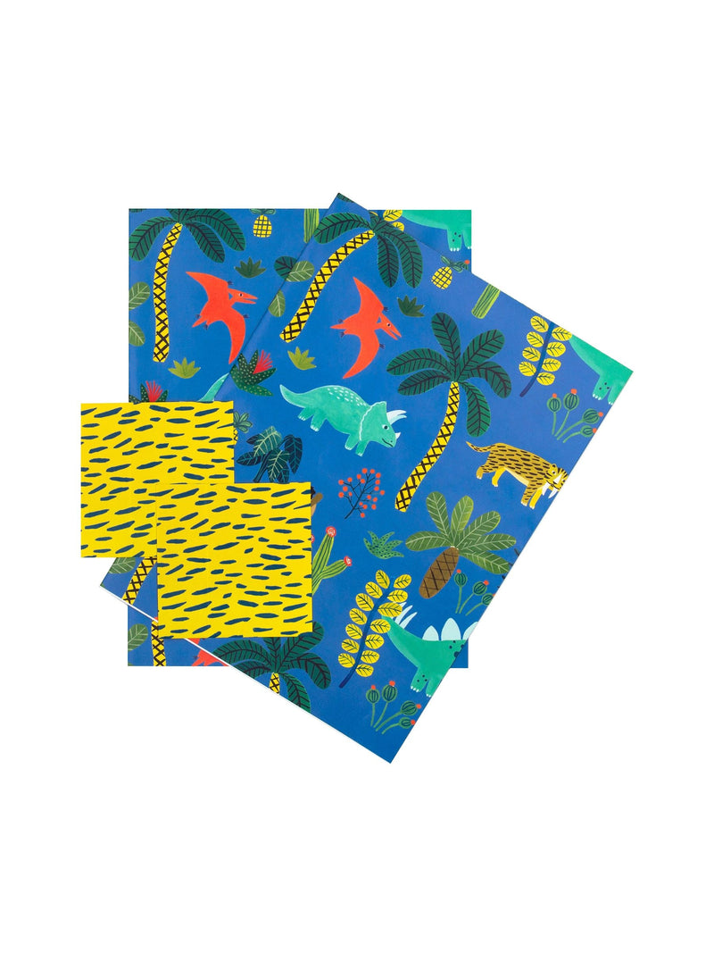 Hallmark animal and dinosaur print gift wrap and tag pack with 4 sheets and 4 tags, UK version