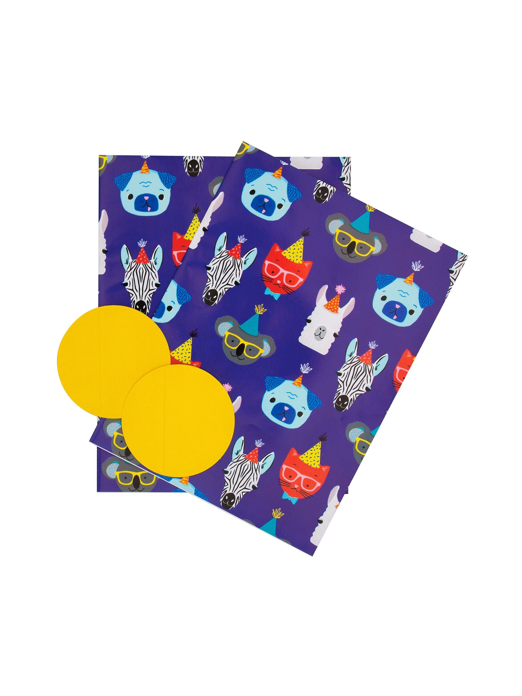 Hallmark animal and dinosaur print gift wrap and tag pack with 4 sheets and 4 tags, UK version