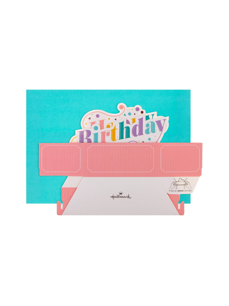 Hallmark 3D pop-up birthday card with colourful banner design, UK version