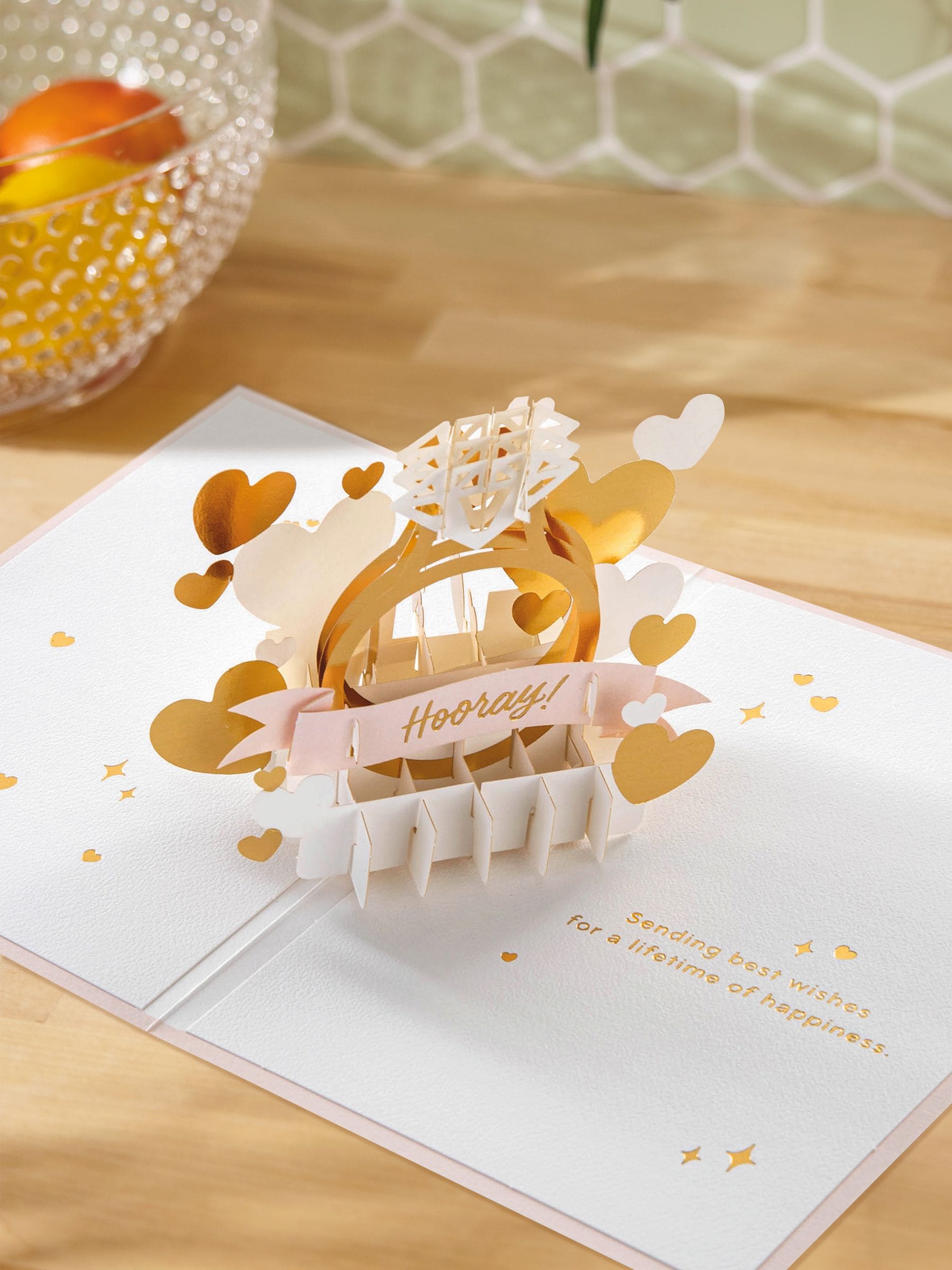 Hallmark pink engagement card 3D pop-up ring design greeting card, UK version