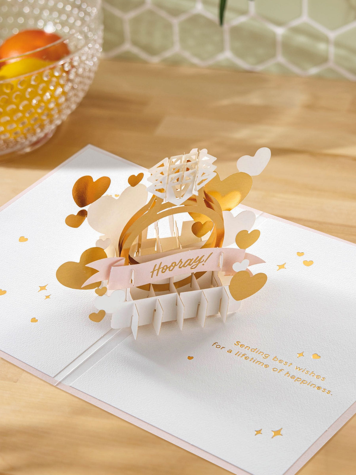 Hallmark pink engagement card 3D pop-up ring design greeting card, UK version