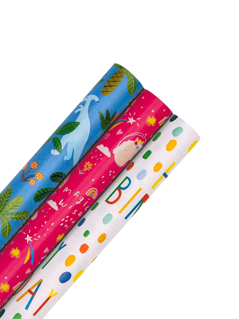 Hallmark wrapping paper 3 rolls with fun kids designs, UK version