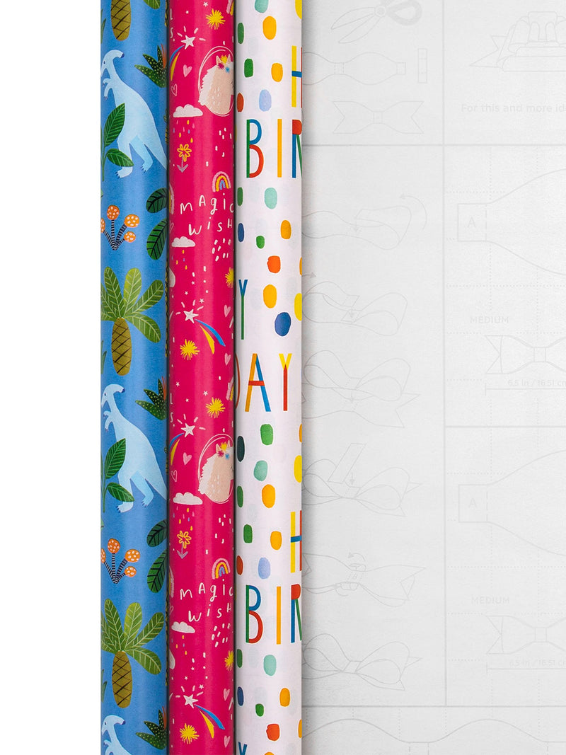 Hallmark wrapping paper 3 rolls with fun kids designs, UK version