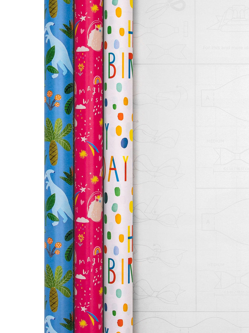 Hallmark wrapping paper 3 rolls with fun kids designs, UK version