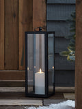 Lights4fun black outdoor metal lantern with TruGlow candle, imported from the UK