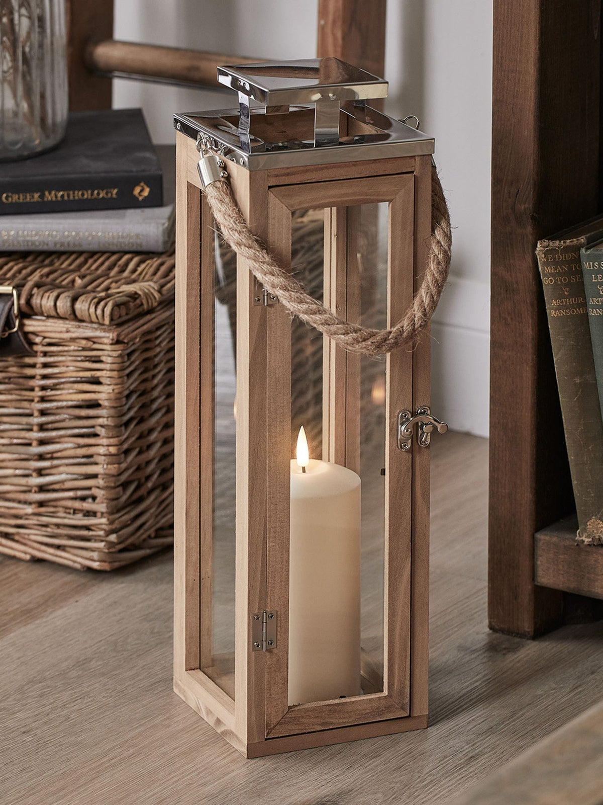 Lights4fun Natural Wood Lantern 42cm (British brand)