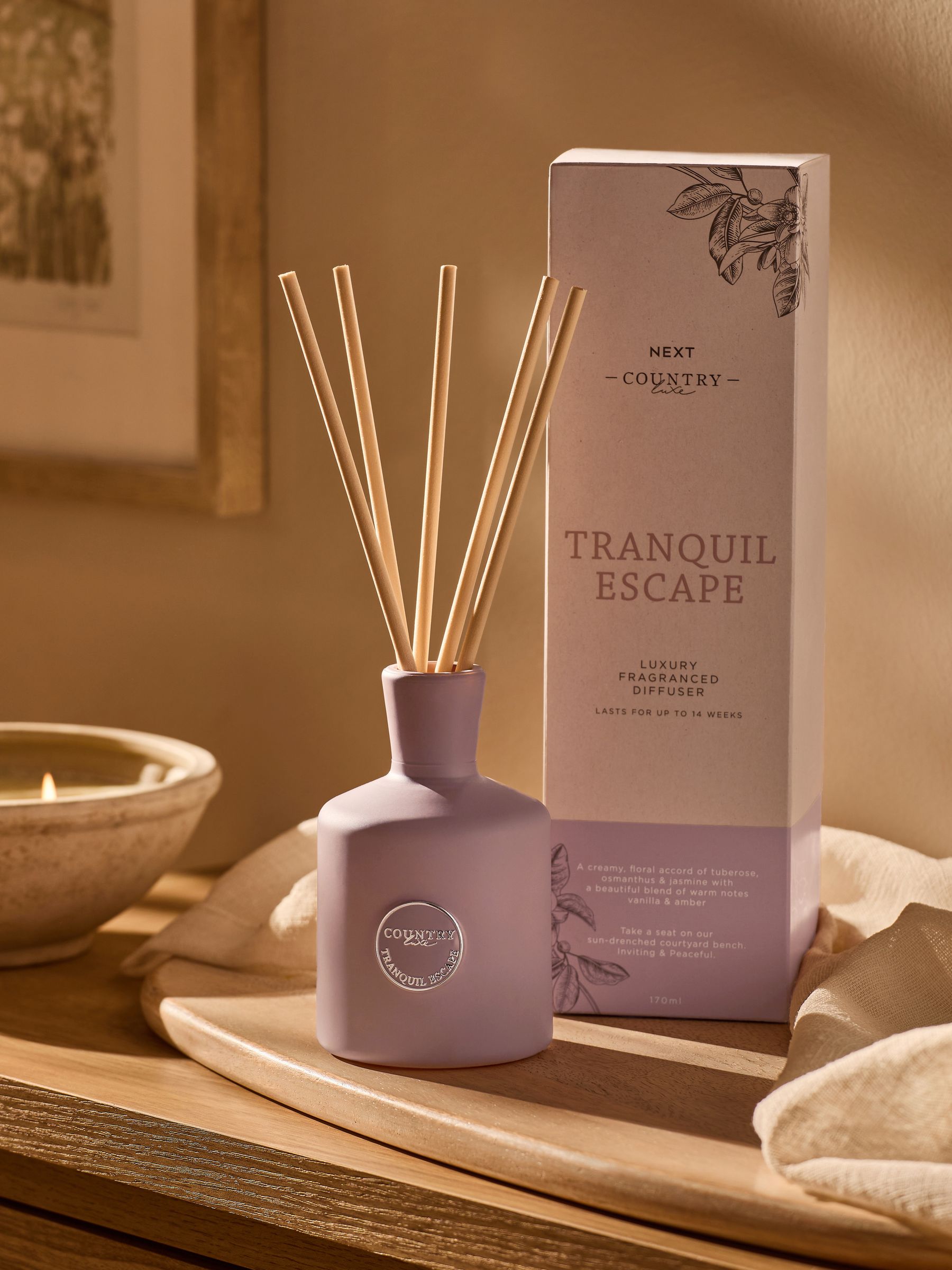 Country Luxe Tranquil Escape Jasmine and Gardenia diffuser 170ml, UK version