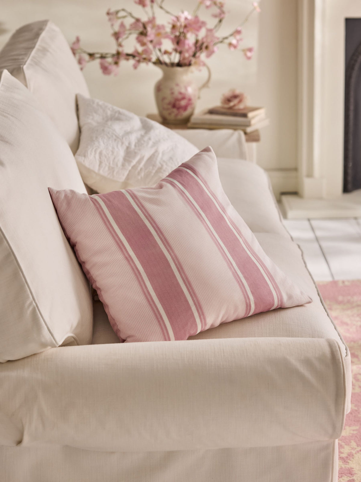 Shabby Chic pink stripe cushion 50x50cm, imported from the UK