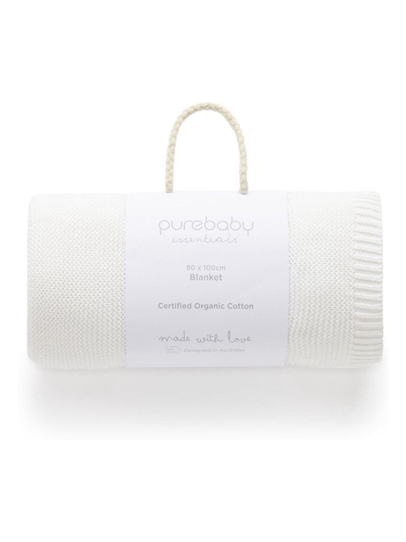 Purebaby White Textured Knit 100% Cotton Blanket