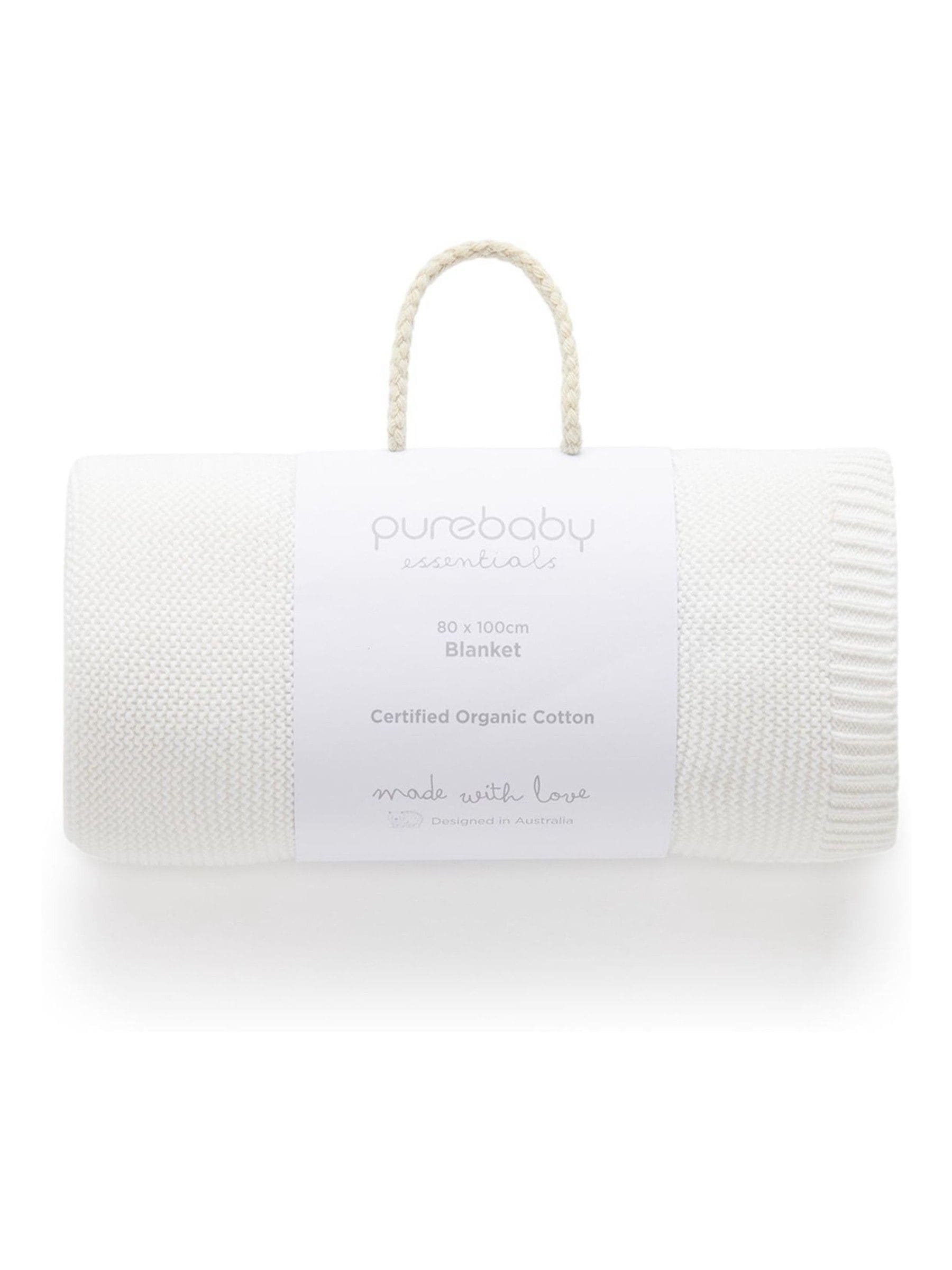 Purebaby White Textured Knit 100% Cotton Blanket
