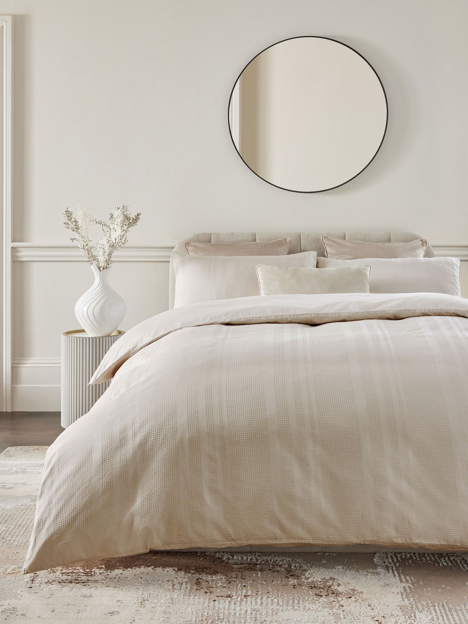 Natural champagne duvet cover and pillowcase set, imported from the UK