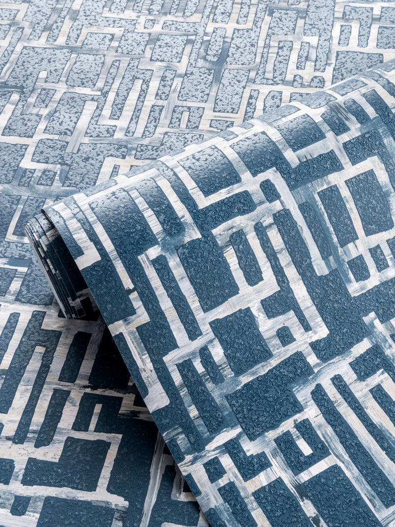 Clarke and Clarke Quadrata wallpaper sample Midnight - British product