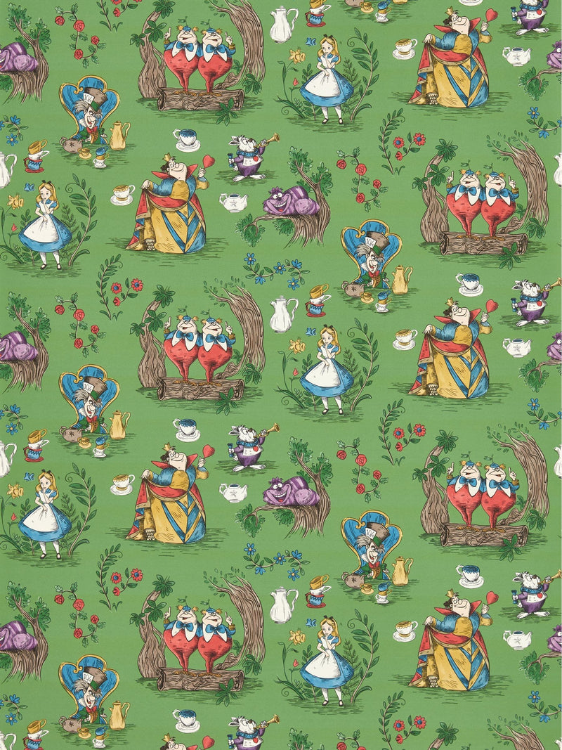 Sanderson Gumball Green Alice in Wonderland wallpaper sample, UK version