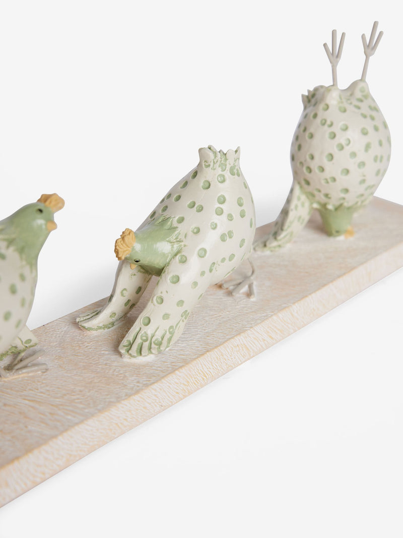 Yoga Chicken Ornament Sage Green Set of 3 (British brand)