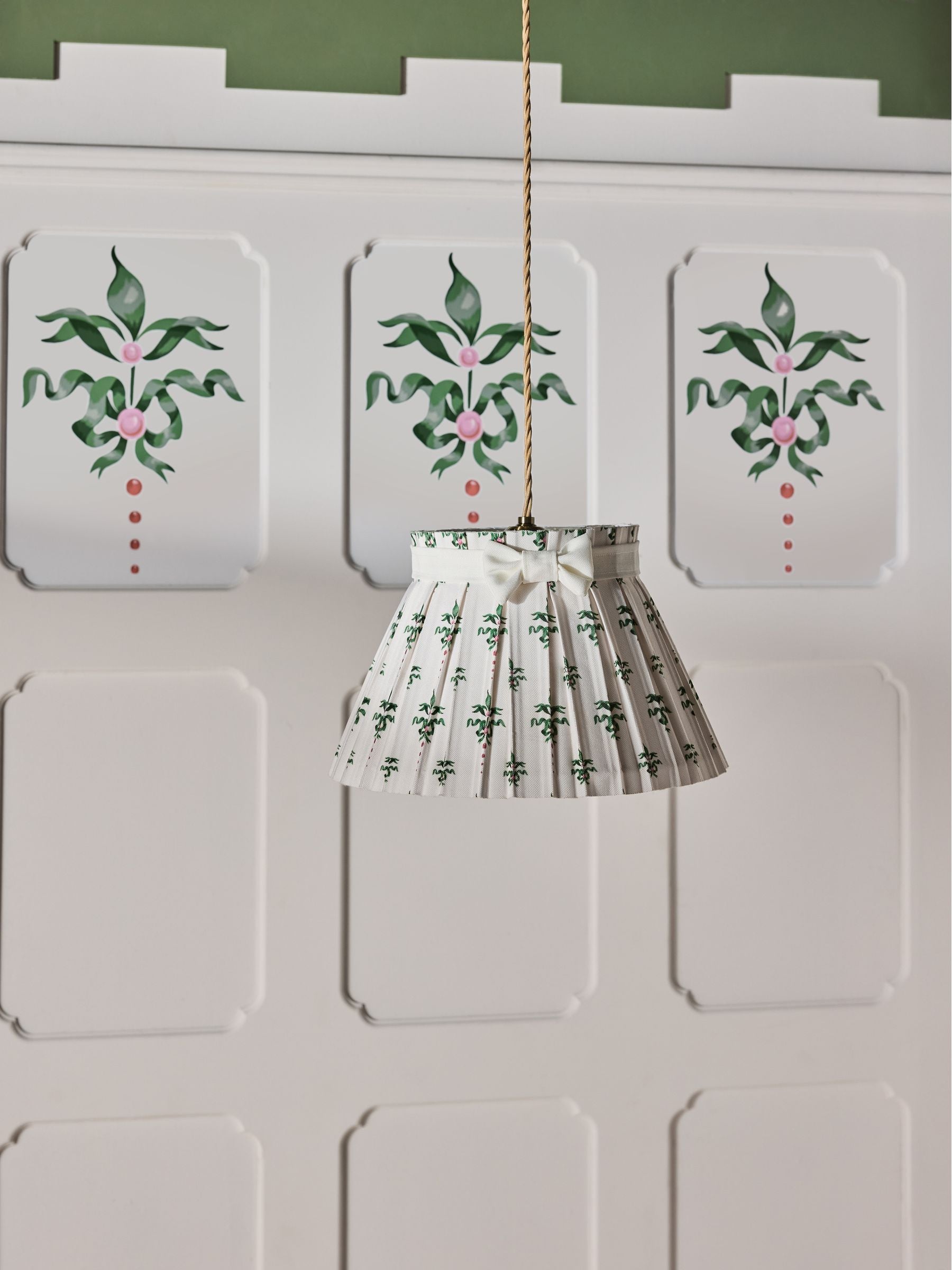 Cath Kidston cream green pleat bow lampshade, imported from the UK