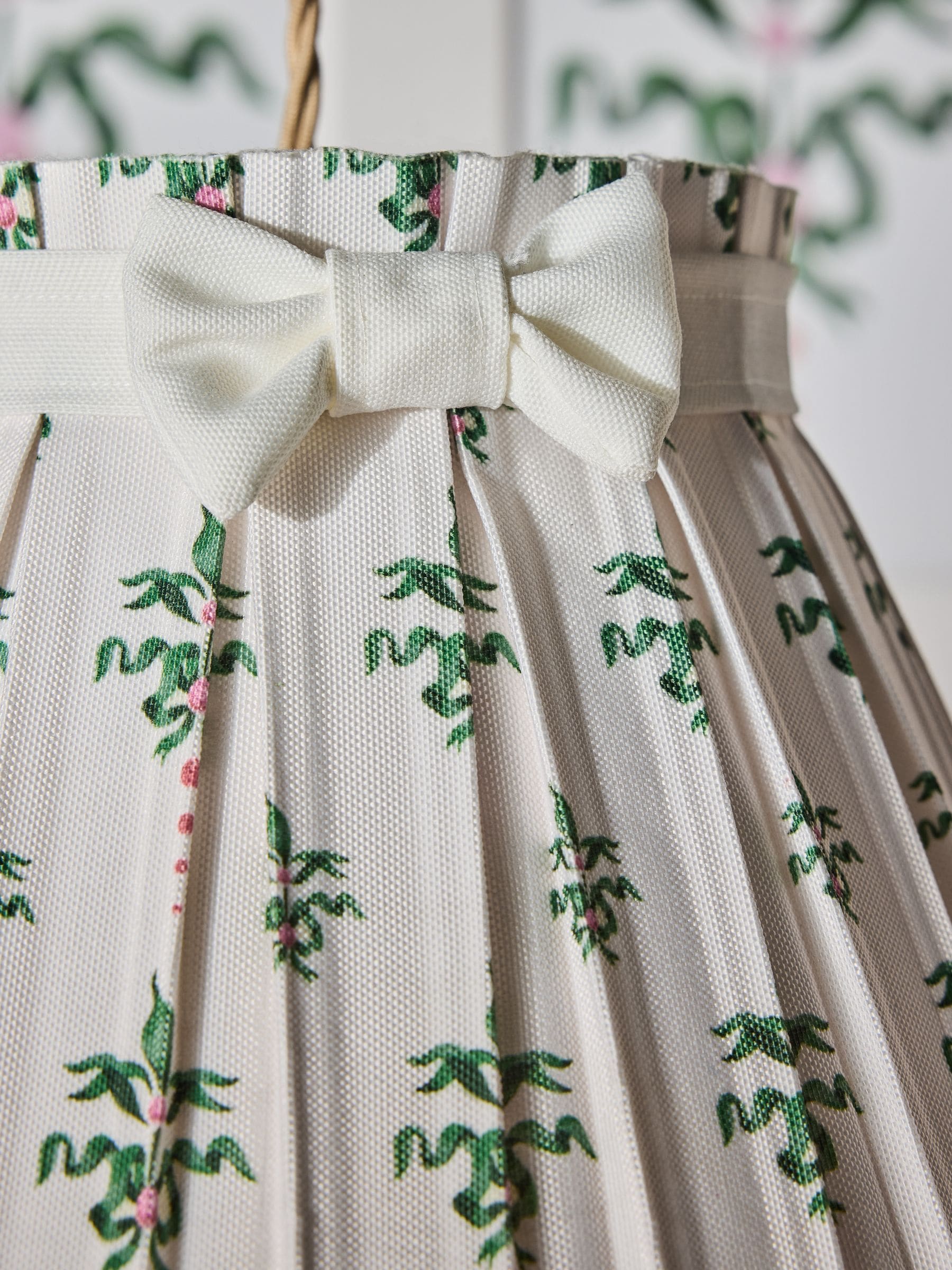 Cath Kidston cream green pleat bow lampshade, imported from the UK