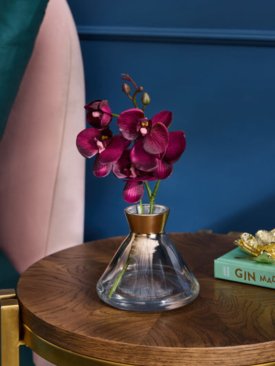 Purple Artificial Orchid In Small Glass Vase Single Decoration