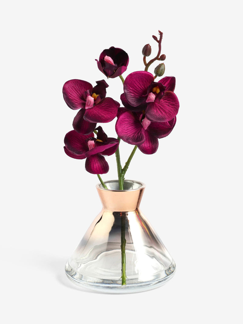 Purple Artificial Orchid in Glass Vase (British brand)