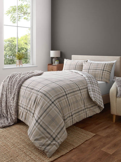 Next Catherine Lansfield Natural Kelso Check Reversible Duvet Cover Set- Buy online at McGrocer