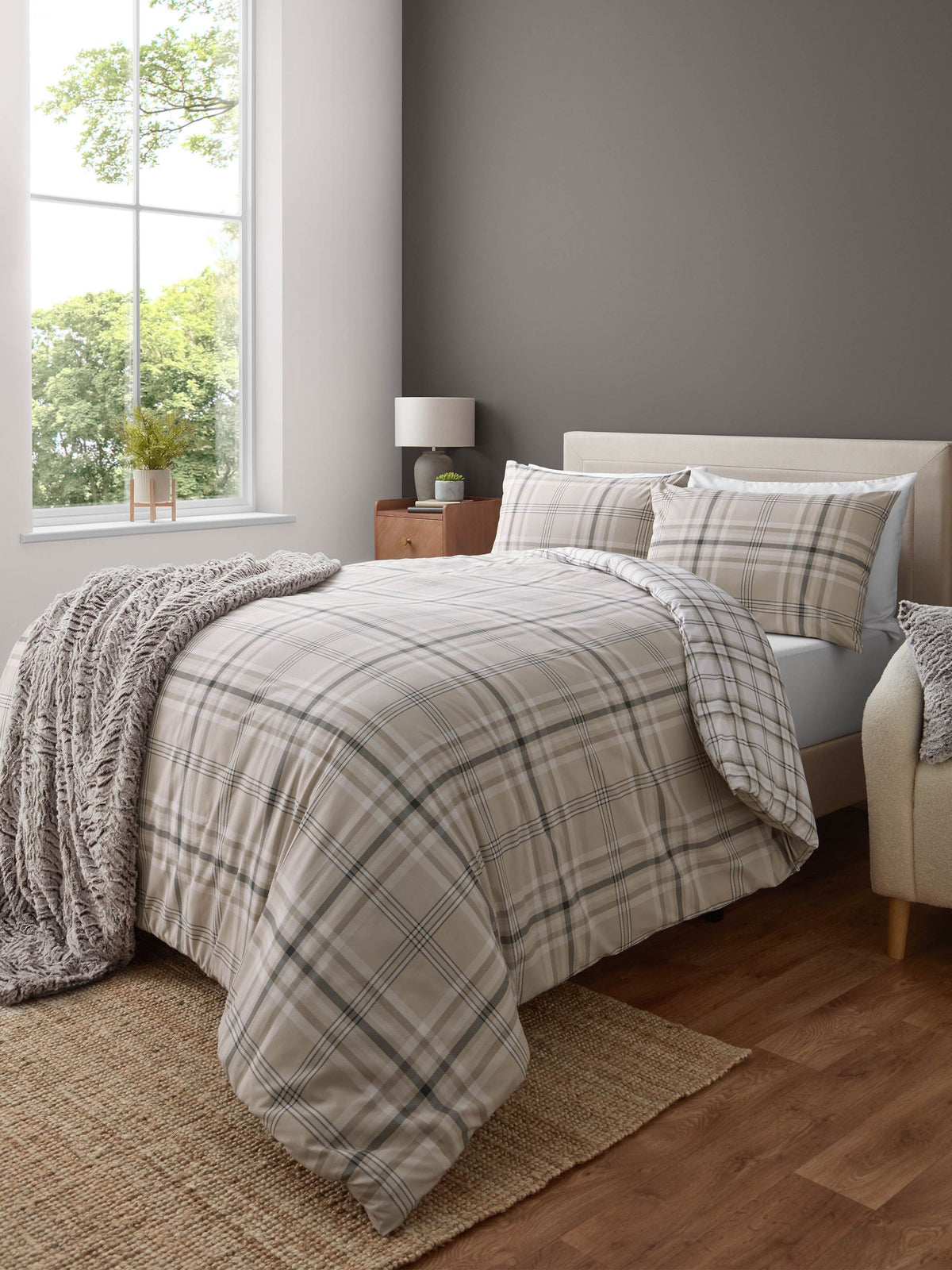 Catherine Lansfield Kelso Check Reversible Duvet Cover Set - British product