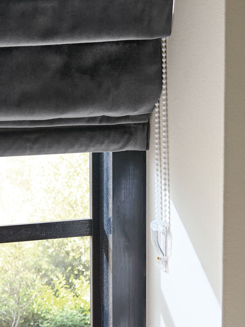 Grey charcoal matte velvet roman blind with blackout lining - British product