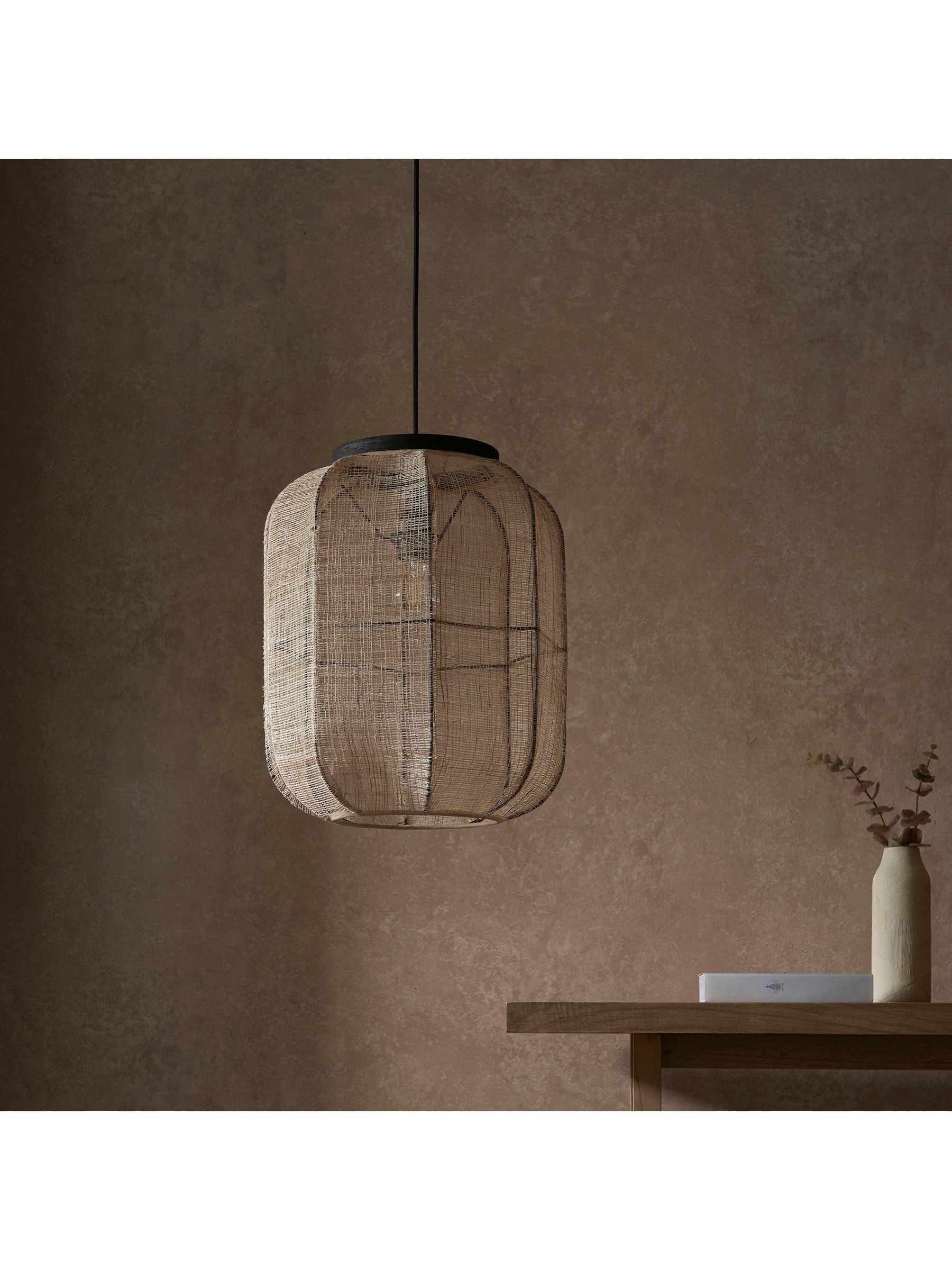 Gallery Home Black Creighton pendant ceiling light with raffia shade - British product