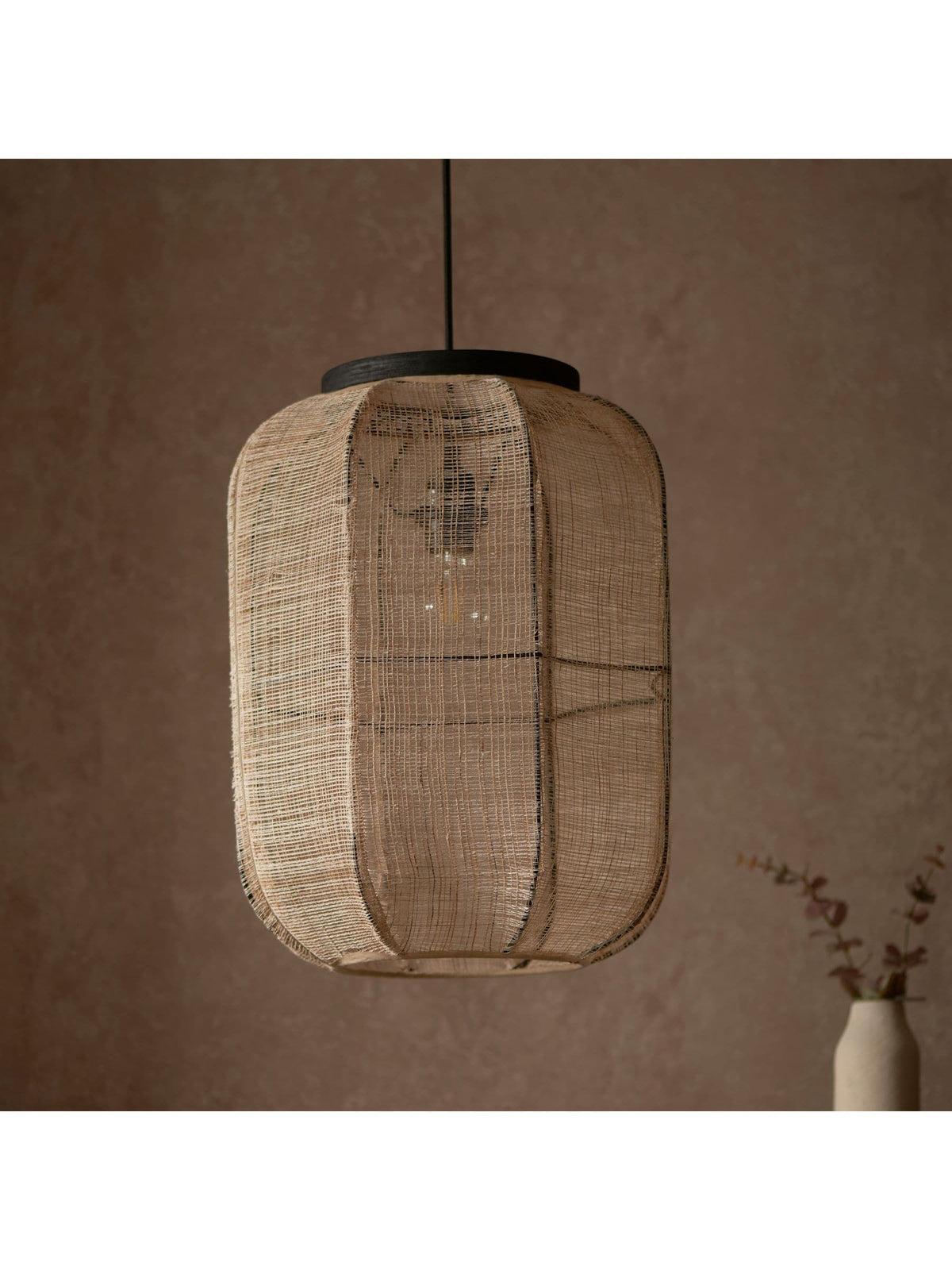 Gallery Home Black Creighton pendant ceiling light with raffia shade - British product