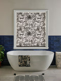 Monochrome safari print blackout bathroom roller blind, UK version