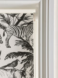 Monochrome safari print blackout bathroom roller blind, UK version